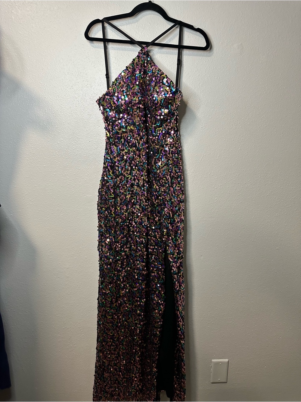 Multicolor Sequin Homecoming Dress Halter Lace Up Back Prom Formal Gown